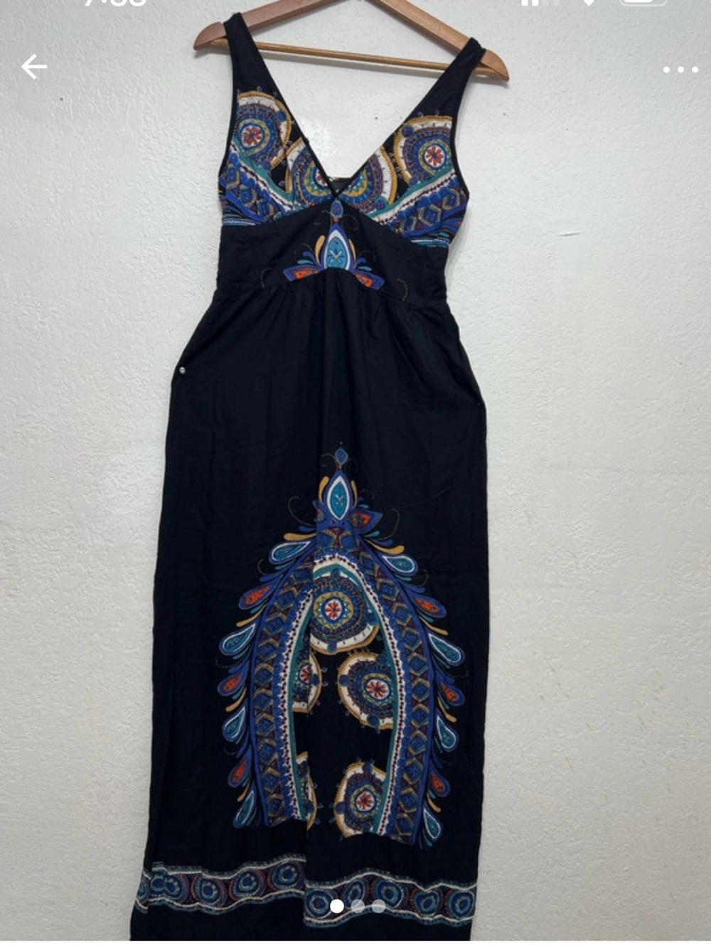 Angie Black Maxi Dress with Blue and Teal Paisley Accents